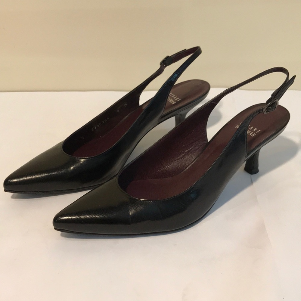Stuart Weitzman black slingback kitten heel